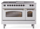 Nostalgie II 48 Inch Dual Fuel Liquid Propane Freestanding Range in White with Bronze Trim
