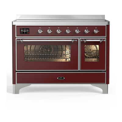ILVE UMIB48NR3BUC Majestic III 48 inch Induction Range with 6 Elements, 5.02 cu. ft. Total Oven Capacity (Triple Glass Door, Burgundy, Chrome)