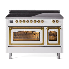 ILVE UNI486NMPWHG Nostalgie II Noblesse 48 inch Induction Range (Triple Glass Door, White, Brass)