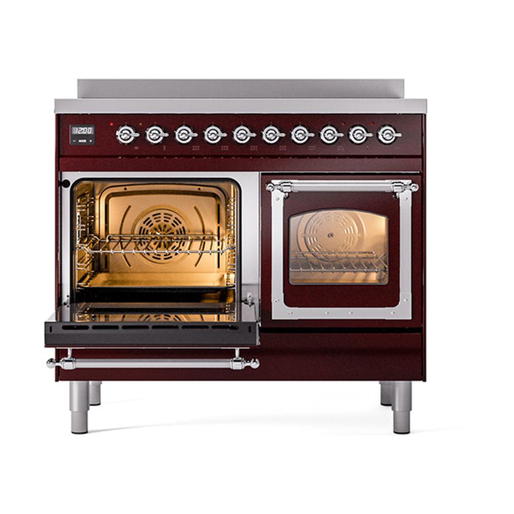 ILVE UNDI406NMPBUC Nostalgie II Noblesse 40 inch Induction Range (Triple Glass Door, Burgundy, Chrome)