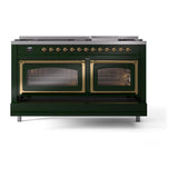 ILVE UN60FNMPEGG Nostalgie II Noblesse 60 inch Dual Fuel Range (9 Sealed Burners + Griddle, Natural Gas, Triple Glass Door, Emerald Green, Brass)
