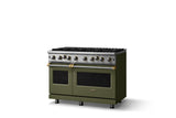 48"W. Open Burner Gas Range (Finish: Martini, Trim: Brushed Brass, Fuel: Natural Gas)
