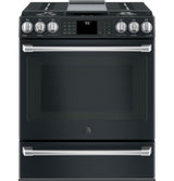 GE Café Series 30" Slide-In Front Control Range with Warming Drawer