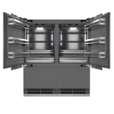 ZLINE Autograph Edition 72 in. 39.6 cu. ft. Panel Ready French Door Built-In Bottom Freezer Refrigerator with Water Dispensers and Ice Makers with Graphite Gray Interior and Polished Gold Accents (GRBITZ-72-G)