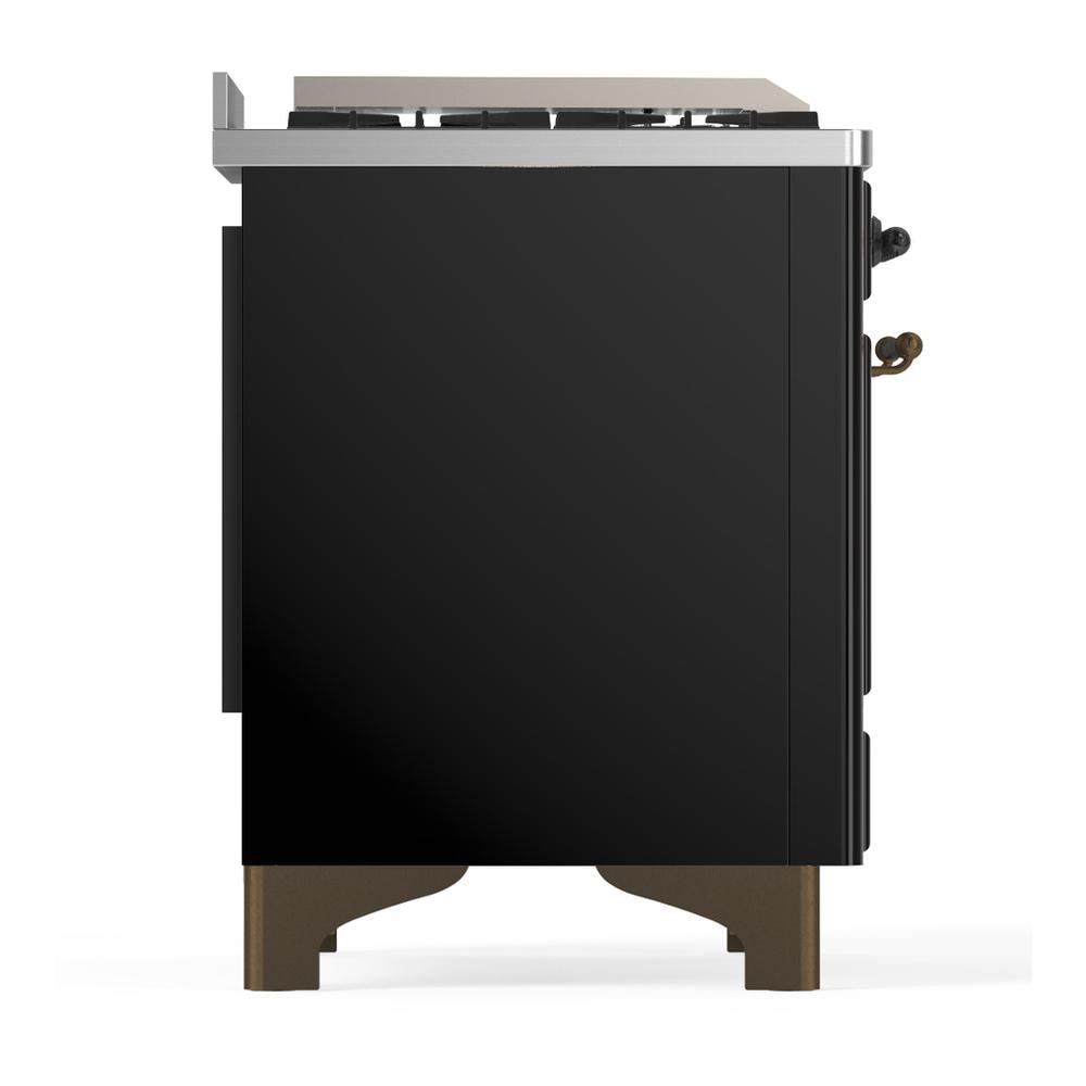 ILVE UM60FQNR3BKB Majestic III 60 inch Dual Fuel Range with 9 Burners and Griddle, Dual Function Burner up to 25,000 BTU (Natural Gas, Solid Door, Glossy Black, Burnished)