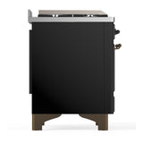 ILVE UM60FQNR3BKB Majestic III 60 inch Dual Fuel Range with 9 Burners and Griddle, Dual Function Burner up to 25,000 BTU (Natural Gas, Solid Door, Glossy Black, Burnished)