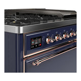 ILVE UM48FQNR3MBP Majestic III 48 inch Dual Fuel Range with 8 Burners and Griddle, Dual Function Burner up to 25,000 BTU (Natural Gas, Solid Door, Midnight Blue, Copper)