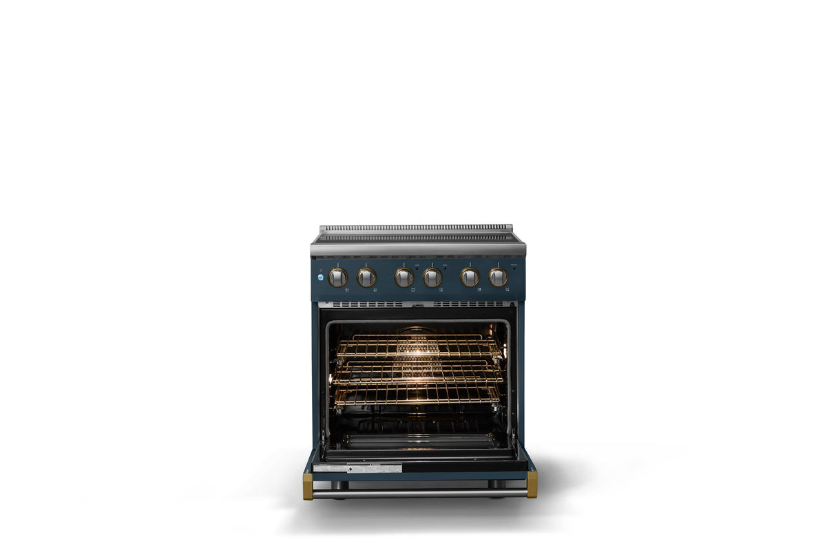 30"W. Electric Range (Finish: Squall, Trim: Brushed Brass)