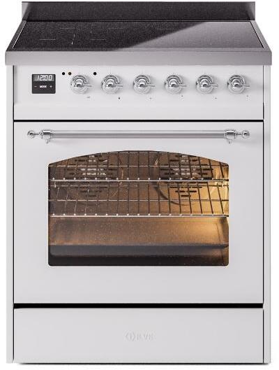 Nostalgie II 30 Inch Electric Freestanding Range in White with Chrome Trim