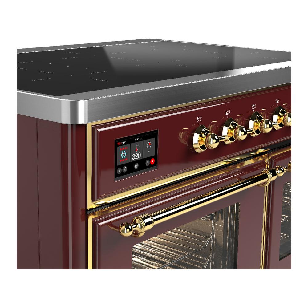 ILVE UMDIB40NR3BUG Majestic III 40 inch Induction Range with 6 Elements, 3.82 cu. ft. Total Oven Capacity (Triple Glass Door, Burgundy, Brass)