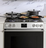 Café™ 30" Smart Slide-In, Front-Control, Gas Double-Oven Range with Convection in Platinum Glass