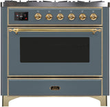 Majestic II 36 Inch Dual Fuel Natural Gas Freestanding Range in Blue Grey with Brass Trim