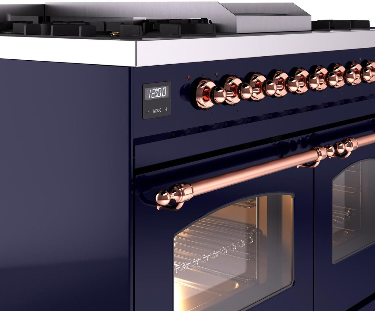 Nostalgie II 40 Inch Dual Fuel Liquid Propane Freestanding Range in Blue with Copper Trim