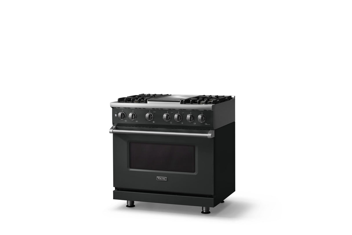 36"W. Dual Fuel Range (Burner: 4g, Finish: Antique Bronze, Trim: Polished Chrome, Fuel: Natural Gas)