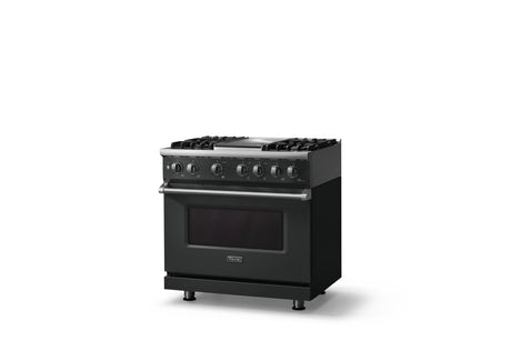 36"W. Dual Fuel Range (Burner: 4g, Finish: Antique Bronze, Trim: Polished Chrome, Fuel: Natural Gas)