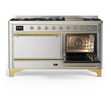 ILVE UM60FQNR3SSG Majestic III 60 inch Dual Fuel Range with 9 Burners and Griddle, Dual Function Burner up to 25,000 BTU (Natural Gas, Solid Door, Stainless Steel, Brass)