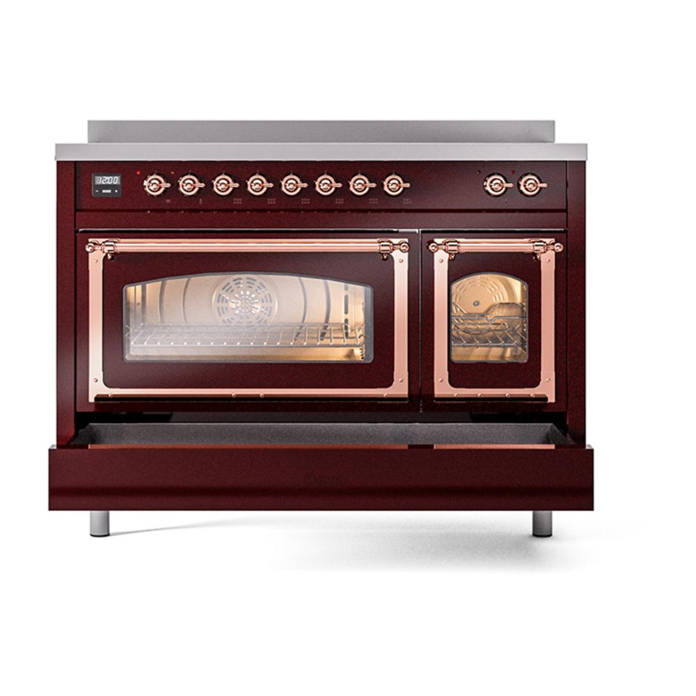 ILVE UNI486NMPBUP Nostalgie II Noblesse 48 inch Induction Range (Triple Glass Door, Burgundy, Copper)