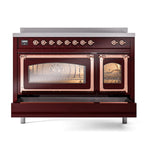 ILVE UNI486NMPBUP Nostalgie II Noblesse 48 inch Induction Range (Triple Glass Door, Burgundy, Copper)