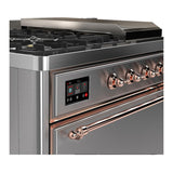 ILVE UM48FSQNR3SSPLP Majestic III 48 inch Dual Fuel Range with 5 Black Brass Burners, Griddle and French Top, Dual Function Burner up to 25,000 BTU (Liquid Propane, Solid Door, Stainless Steel, Copper)