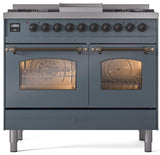 Nostalgie II 40 Inch Dual Fuel Natural Gas Freestanding Range in Blue Grey with Bronze Trim