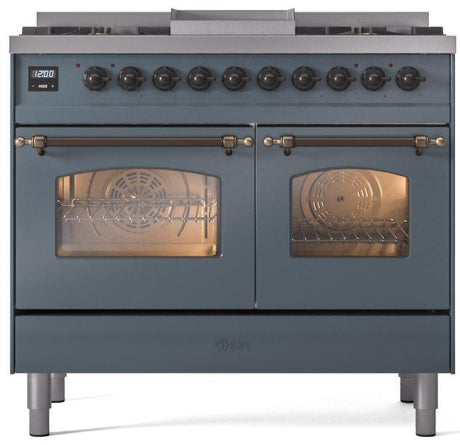 Nostalgie II 40 Inch Dual Fuel Natural Gas Freestanding Range in Blue Grey with Bronze Trim