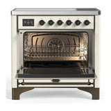 ILVE UMIB36QNR3AWB Majestic III 36 inch Induction Range with 6 Elements, 3.5 cu. ft. Total Oven Capacity (Solid Door, Antique White, Burnished)