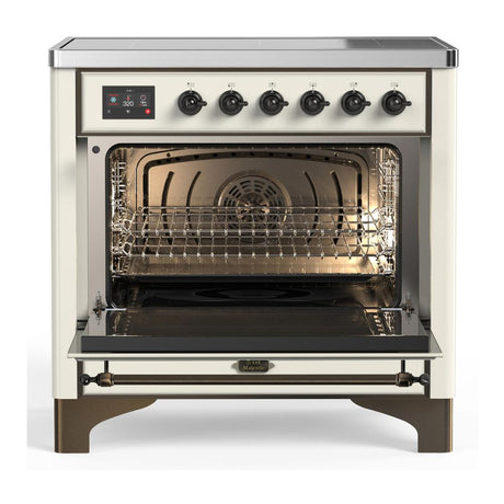 ILVE UMIB36QNR3AWB Majestic III 36 inch Induction Range with 6 Elements, 3.5 cu. ft. Total Oven Capacity (Solid Door, Antique White, Burnished)