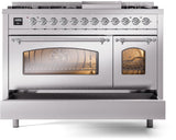 Nostalgie II 48 Inch Dual Fuel Natural Gas Freestanding Range in Stainless Steel with Chrome Trim