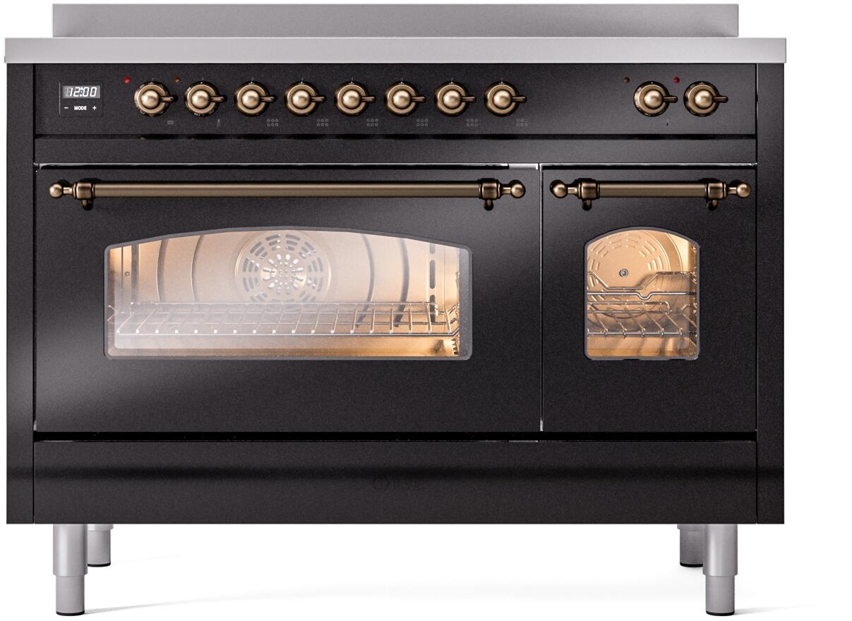 Nostalgie II 48 Inch Electric Freestanding Range in Glossy Black with Bronze Trim