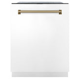 Products ZLINE 48 in. Autograph Edition Kitchen Package with Stainless Steel Dual Fuel Range with White Matte Door, Range Hood and Dishwasher with Champagne Bronze Accents (3AKP-RAWMRHDWM48-CB)