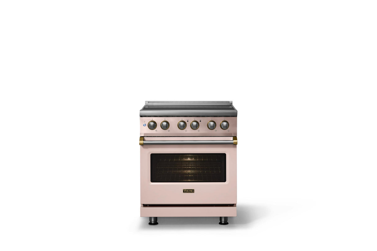 30"W. Induction Range (Finish: Blush, Trim: Brushed Brass)