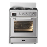 ILVE UM30NR3SSC Majestic III 30 inch Dual Fuel Range with 5 Black Brass Burners, Dual Function Burner up to 25,000 BTU (Natural Gas, Triple Glass Door, Stainless Steel, Chrome)