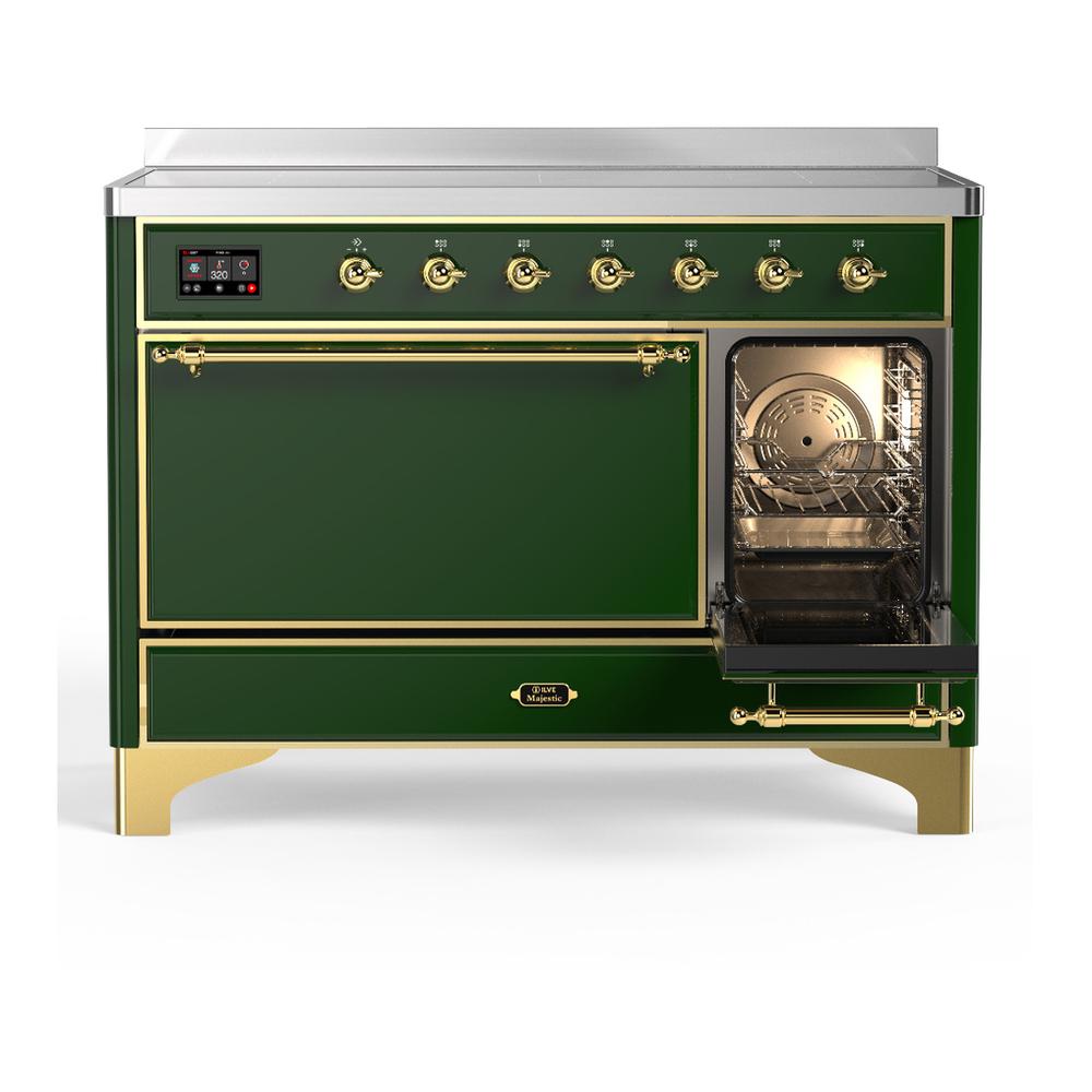 ILVE UMIB48QNR3EGG Majestic III 48 inch Induction Range with 6 Elements, 5.02 cu. ft. Total Oven Capacity (Solid Door, Emerald Green, Brass)