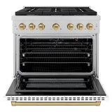 ZLINE Autograph Edition 36 in. 5.2 cu. ft. Paramount Dual Fuel Range with 6 Burner Gas Cooktop and Electric Convection Oven in DuraSnow' Stainless Steel with White Matte Door and Champagne Bronze Accents (SDRSZ-WM-36-CB)