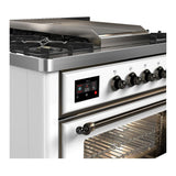 ILVE UM36FNR3WHB Majestic III 36 inch Dual Fuel Range with 6 Black Brass Burners and Griddle, Dual Function Burner up to 25,000 BTU (Triple Glass Door, White, Burnished, Natural Gas)