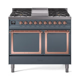 ILVE UND40FQNMPBGP Nostalgie II Noblesse 40 inch Dual Fuel Range (Natural Gas, Solid Door, Blue Grey, Copper)