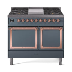 ILVE UND40FQNMPBGP Nostalgie II Noblesse 40 inch Dual Fuel Range (Natural Gas, Solid Door, Blue Grey, Copper)