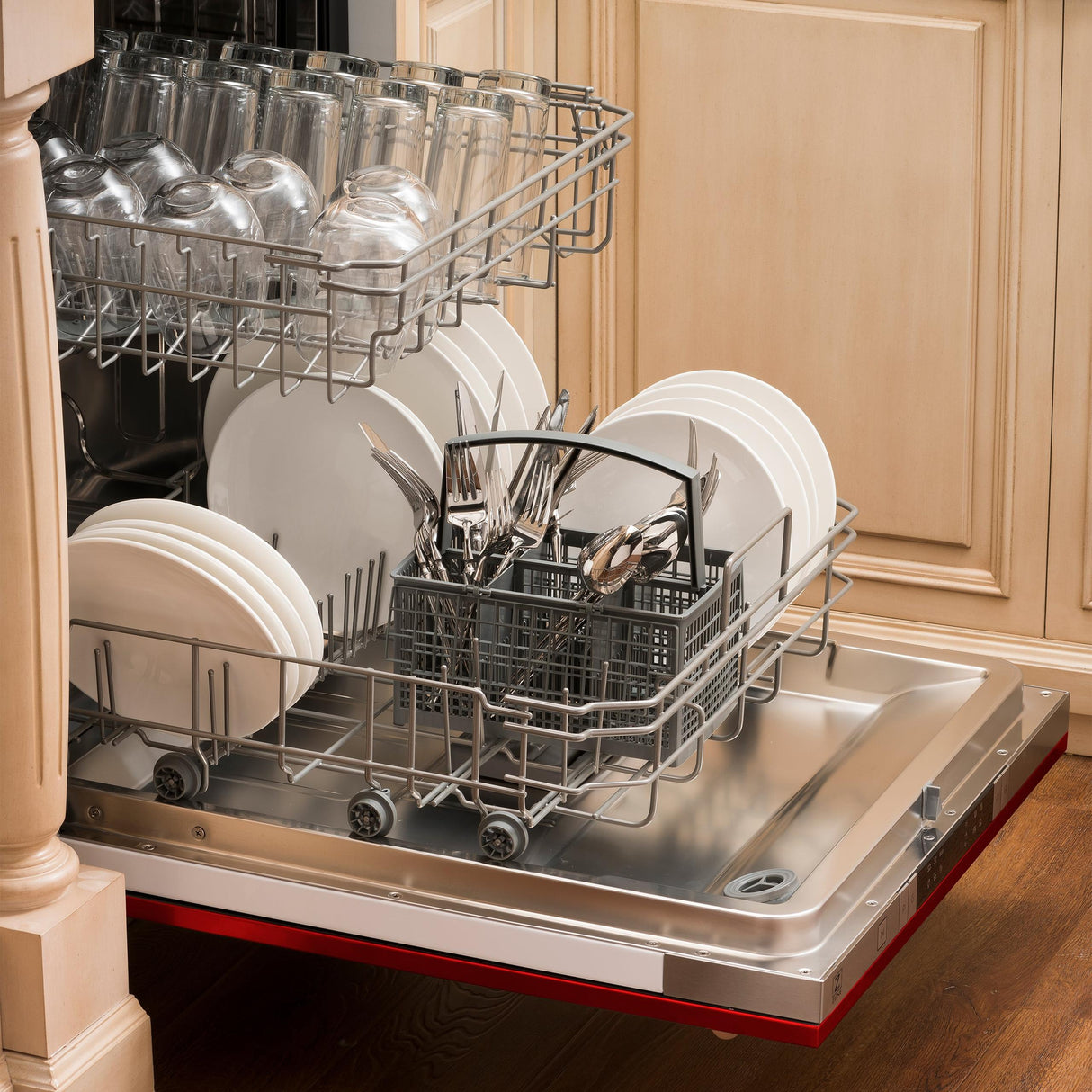 ZLINE 24 in. Top Control Dishwasher with Stainless Steel Tub and Modern Style Handle, 52dBa (DW-24) [Color: Red Gloss]