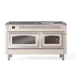 ILVE UN60FNMPAWC Nostalgie II Noblesse 60 inch Dual Fuel Range (9 Sealed Burners + Griddle, Natural Gas, Triple Glass Door, Antique White, Chrome)