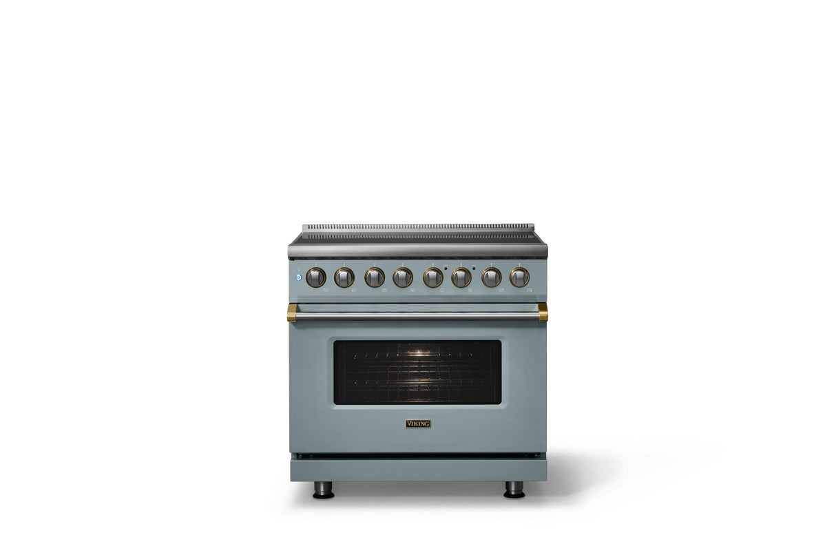 36"W. Induction Range (Finish: November Sky, Trim: Brushed Brass)