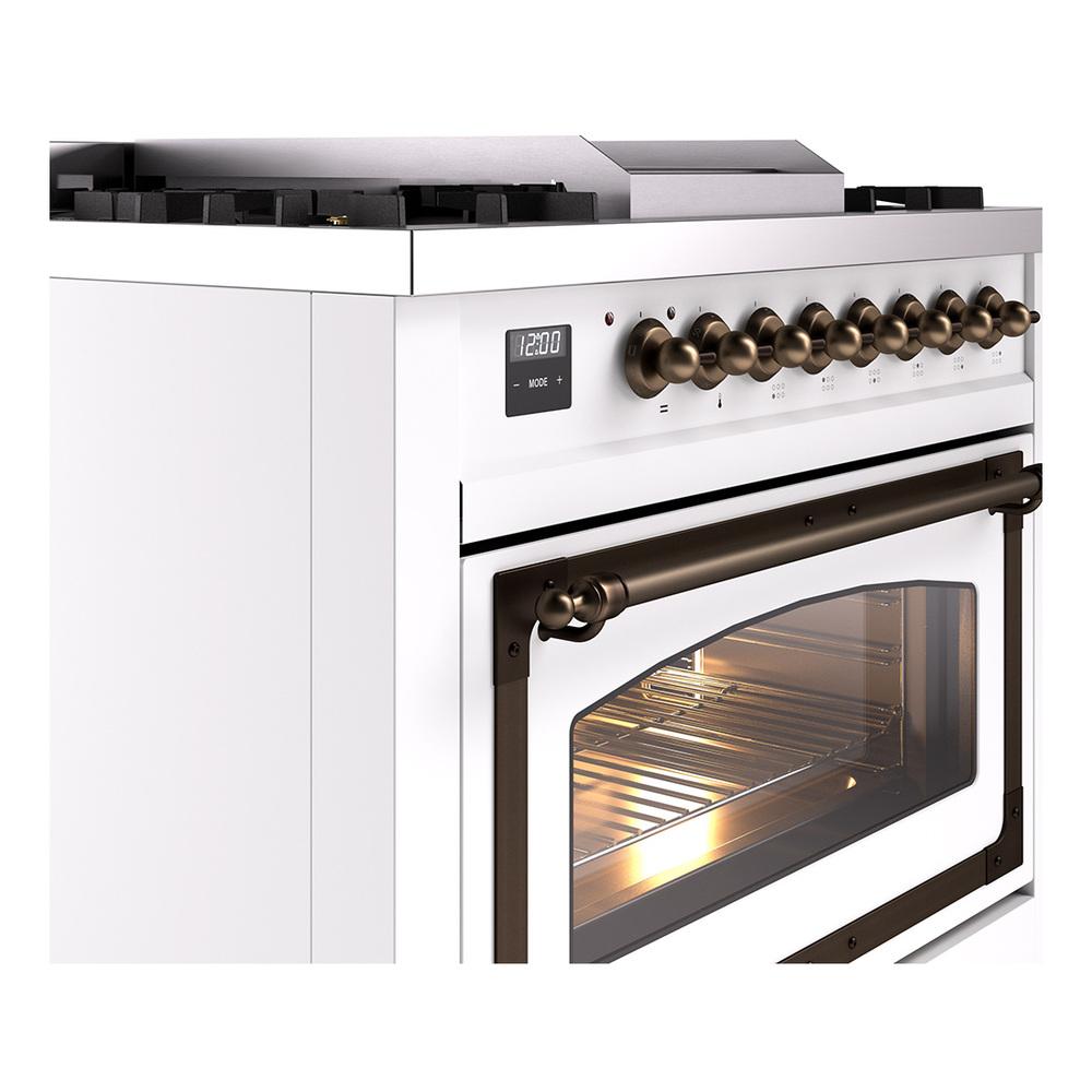 ILVE UN36FNMPWHB Nostalgie II Noblesse 36 inch Dual Fuel Range (Natural Gas, Triple Glass Door, White, Burnished)