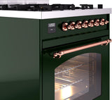 Nostalgie II 30 Inch Dual Fuel Natural Gas Freestanding Range in Emerald Green with Copper Trim