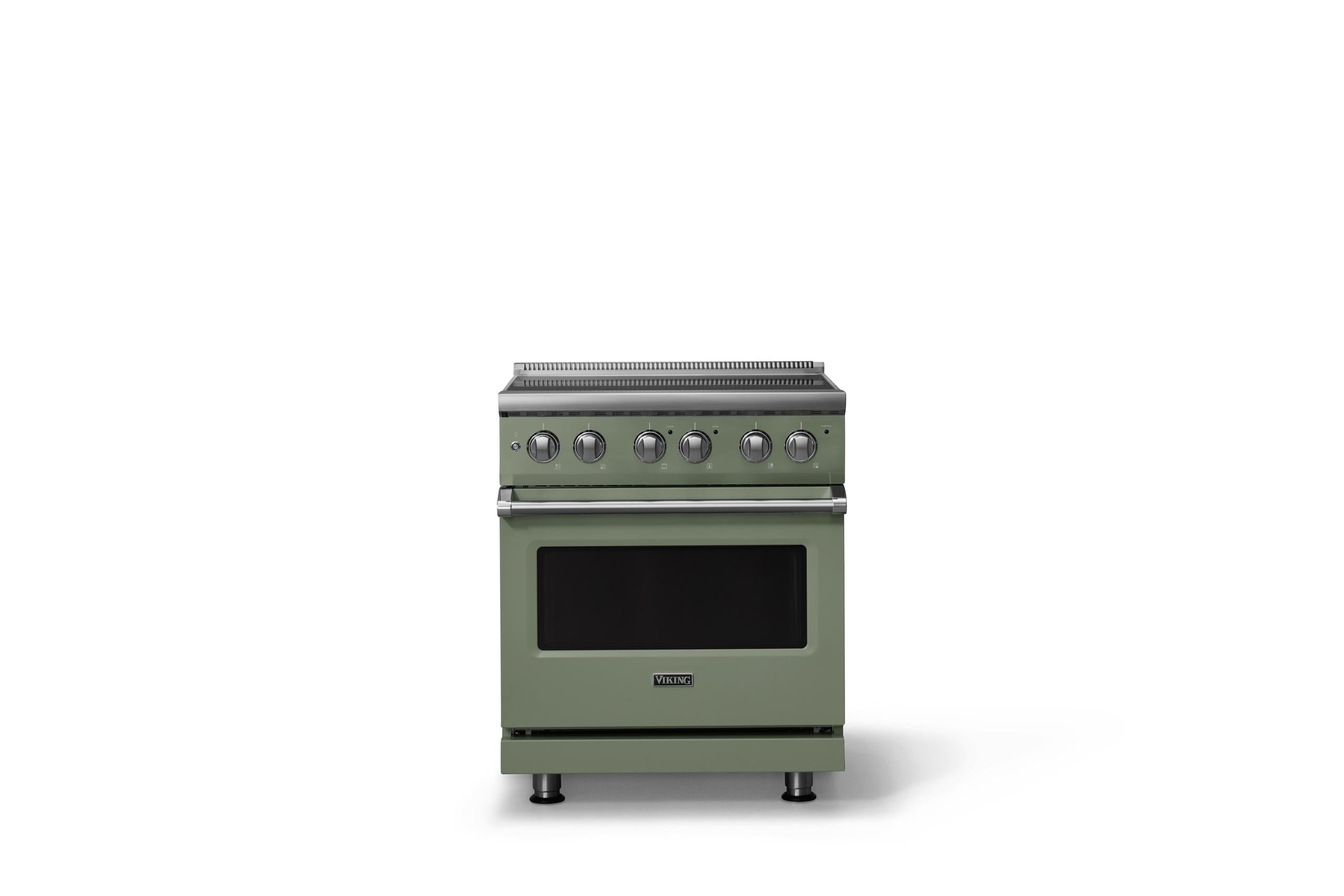 30"W. Electric Range (Finish: Eucalyptus, Trim: Polished Chrome)