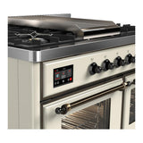 ILVE UMD40FNR3AWBLP Majestic III 40 inch Dual Fuel Range with 6 Burners and Griddle, Dual Function Burner up to 25,000 BTU (Liquid Propane, Triple Glass Door, Antique White, Burnished)