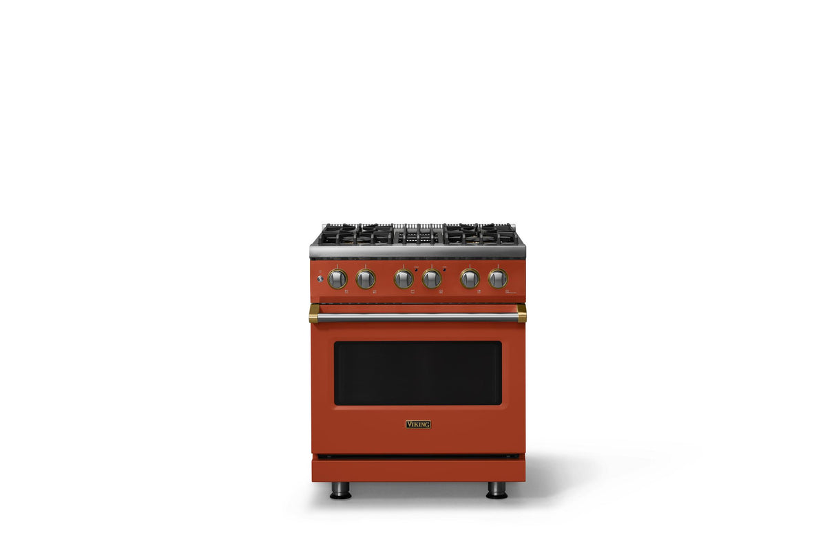 30"W. Dual Fuel Range (Finish: Spiced Cider, Trim: Brushed Brass, Fuel: Propane)