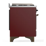 ILVE UM36FNR3BUBLP Majestic III 36 inch Dual Fuel Range with 6 Black Brass Burners and Griddle, Dual Function Burner up to 25,000 BTU (Triple Glass Door, Burgundy, Burnished, Liquid Propane)