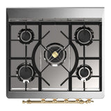 ILVE UM30NR3BUG Majestic III 30 inch Dual Fuel Range with 5 Black Brass Burners, Dual Function Burner up to 25,000 BTU (Natural Gas, Triple Glass Door, Burgundy, Brass)