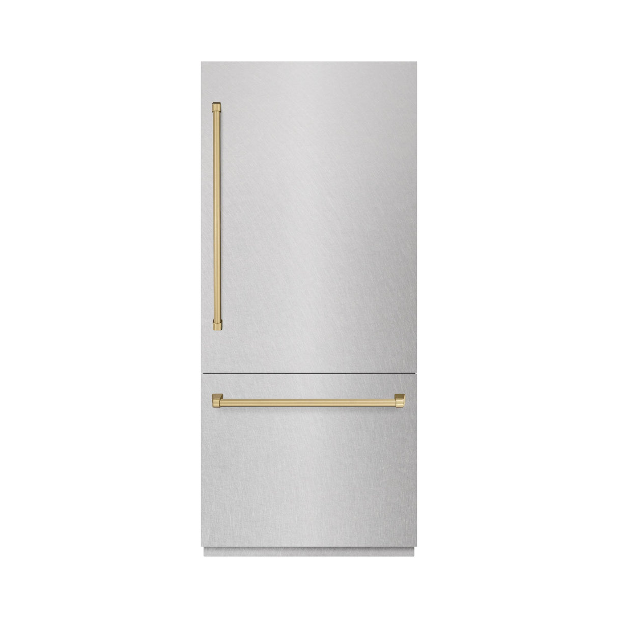 ZLINE Autograph Edition 36 in. 19.8 cu. ft. Built-In Bottom Freezer Refrigerator with Water Dispenser and Ice Maker in DuraSnow' Stainless Steel and Champagne Bronze Accents (RBITZ-SN-36-CB)