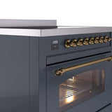 Nostalgie II 36 Inch Electric Freestanding Range in Blue Grey with Brass Trim