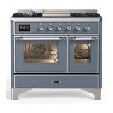 ILVE UMD40FNR3BGCLP Majestic III 40 inch Dual Fuel Range with 6 Burners and Griddle, Dual Function Burner up to 25,000 BTU (Liquid Propane, Triple Glass Door, Blue Grey, Chrome)
